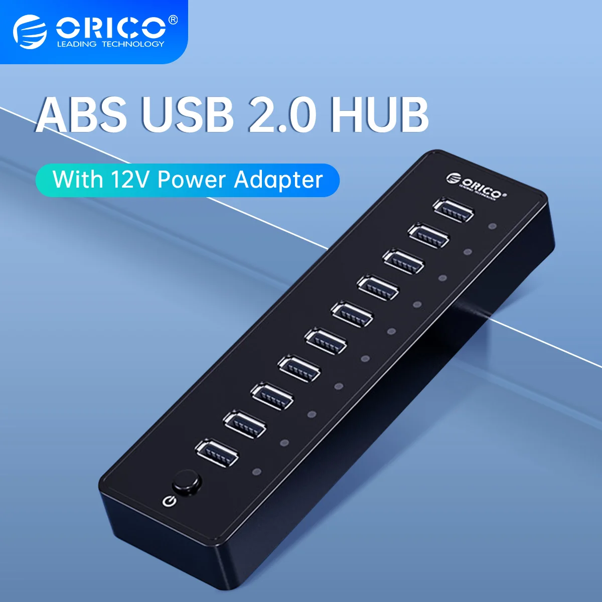 

ORICO USB HUB 10 Port ABS USB2.0 HUB With 12V Power Adapter High Speed USB Splitter For PC Computer Accessories 1M Data Cable