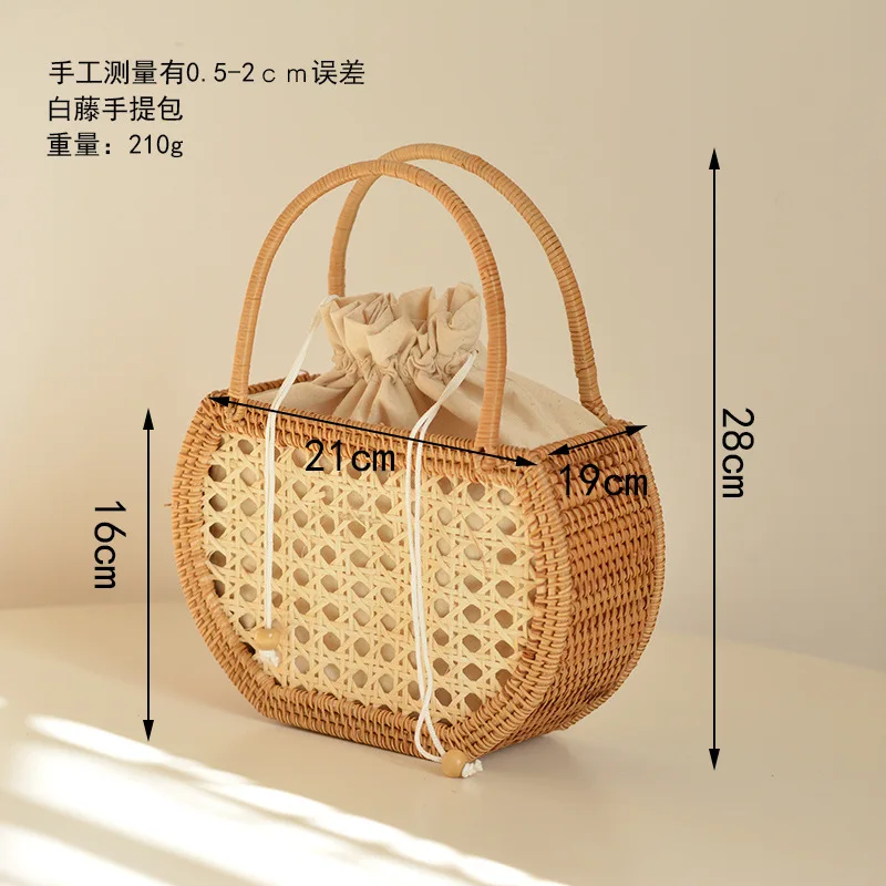 Casual Hollow Rattan Basket Bags Wicker Woven Women Handbags Handmade Summer Beach Straw Bag Small Bucket Bag Bali Tote Purses