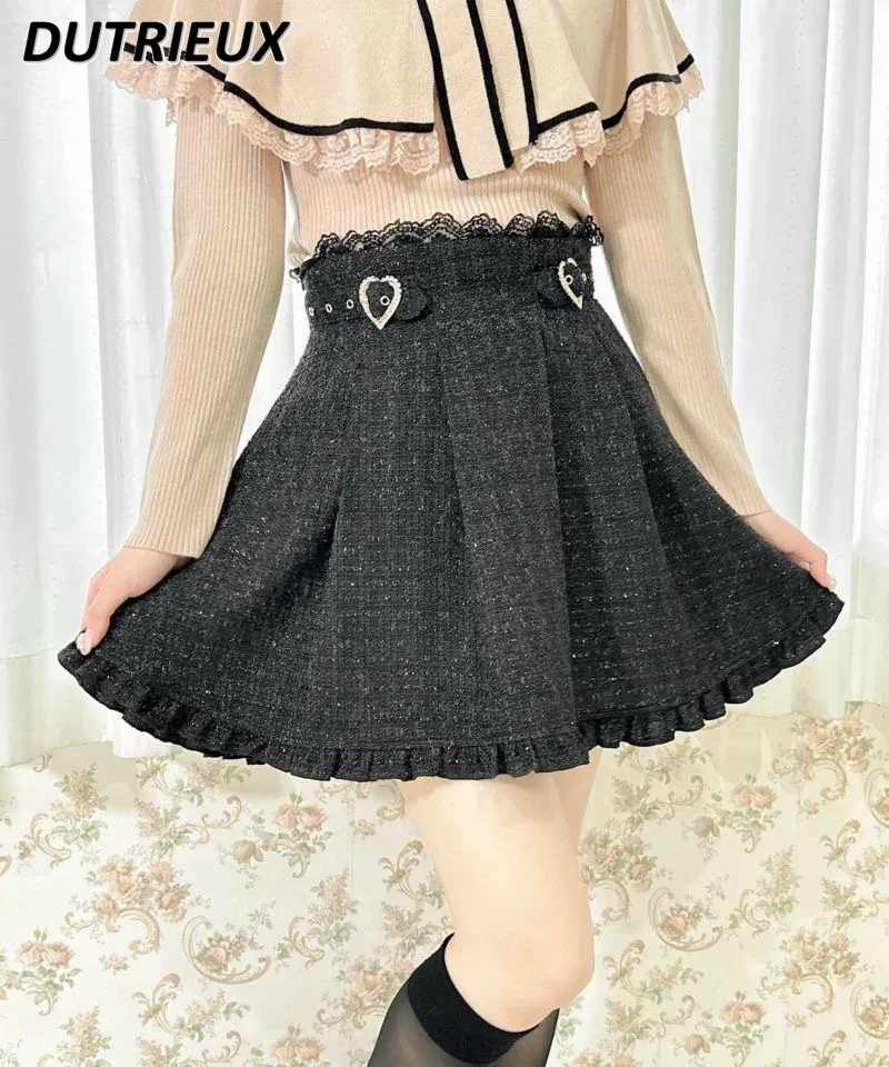 

Short High Waist Skirt Japanese Style Heart-Shaped Side Buckle Ladies' Rojita Skirt Autumn and Winter New Women's Casual Skirt