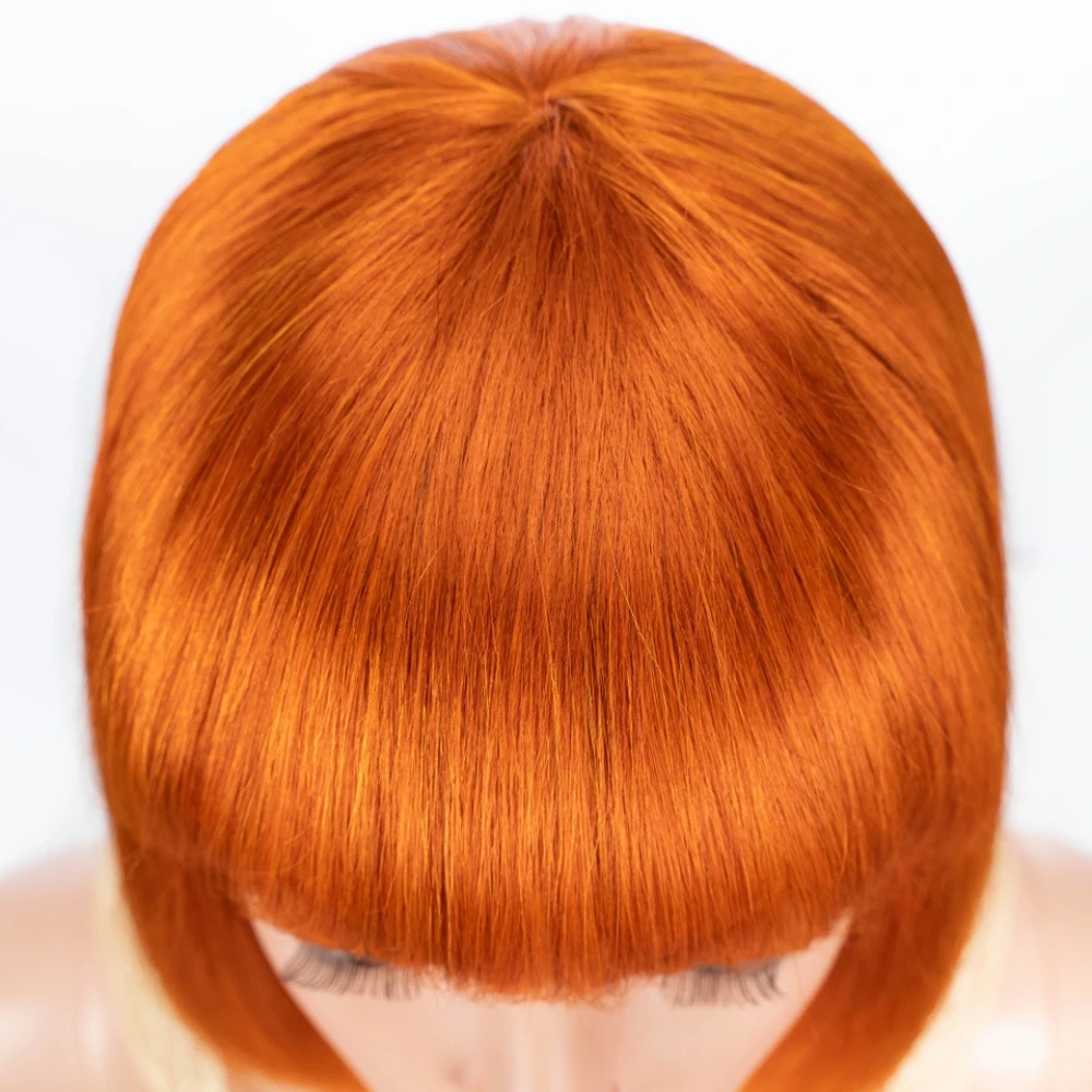 # 350 الزنجبيل البرتقالي قصيرة قص مستقيم بوب الباروكات مع الانفجارات شعر الإنسان البرازيلي مستقيم الشعر آلة كاملة شعر مستعار بشري #5