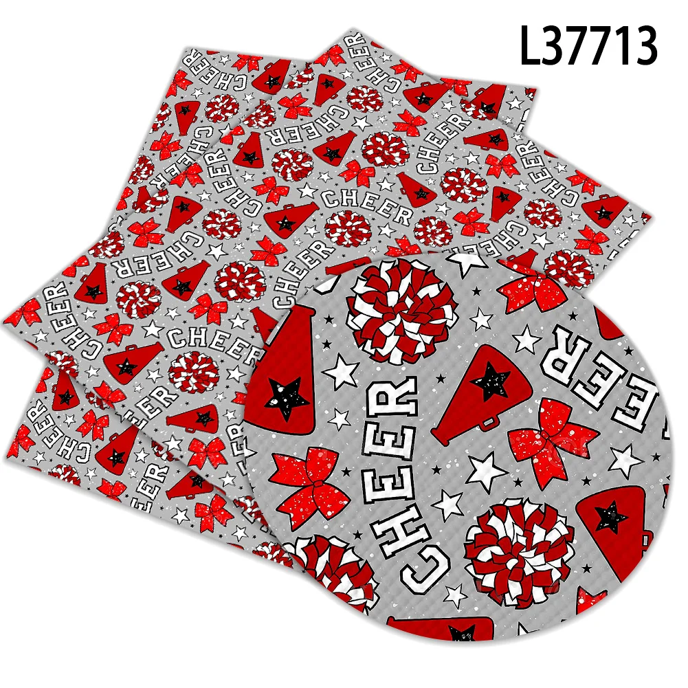 Cheerleading Gymnastics Sports Pattern Semi PU Faux Leather Vinyl Fabric Hair Bow Wristband Badge Phone Case Wallet Handmade Gif