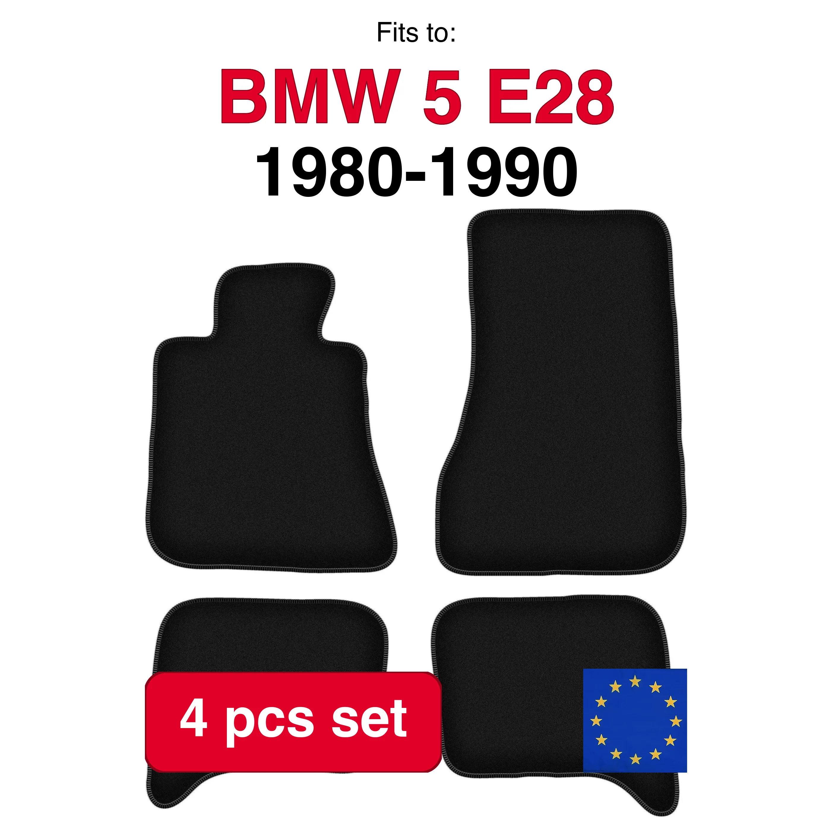 Velour tapijten set voor BMW 5 E28 sedan (1980-1990) - Zwart (4 stuks) auto passende automattenset