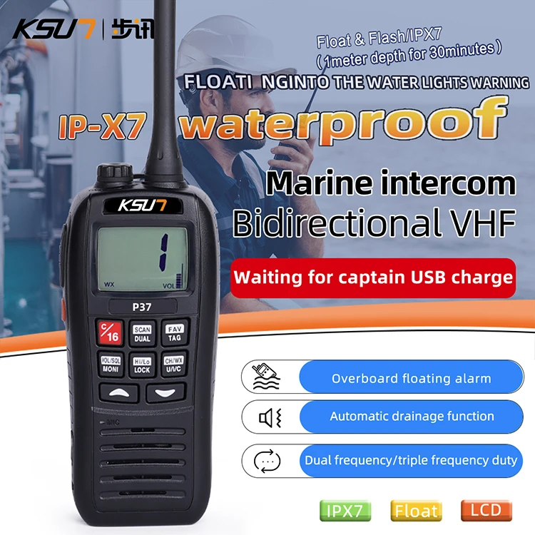 

P37 Marine 2 Way Radio USB IPX7 Waterproof VHF Intercom PTT Long Range Maritime Walkie Talkie