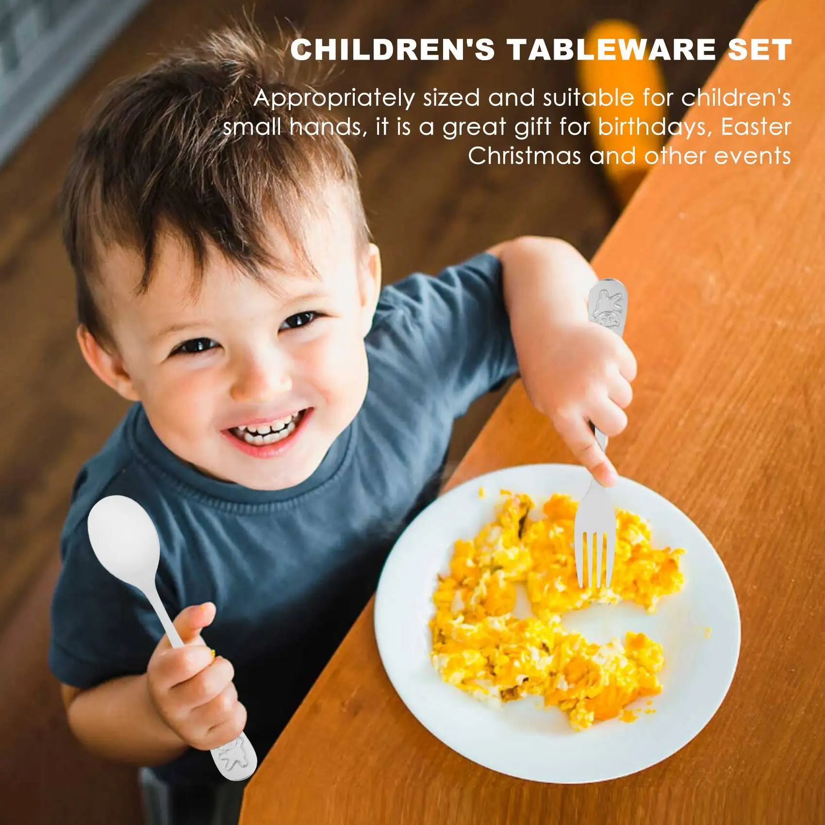

-SPOR Kids Silverware Stainless Steel Children's Safe Flatware Little Bear Child Spoon And Fork Set Toddler Utensils