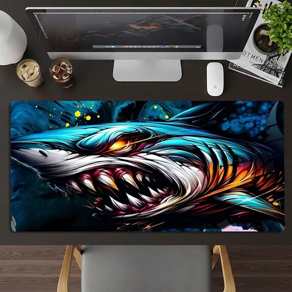 XXL Pop Art Colorful Shark Mousepad Splash Graffiti Deskmat Non-Slip Rubber Gaming PC Keyboard Desk Mats Gamer Large Mouse Mats