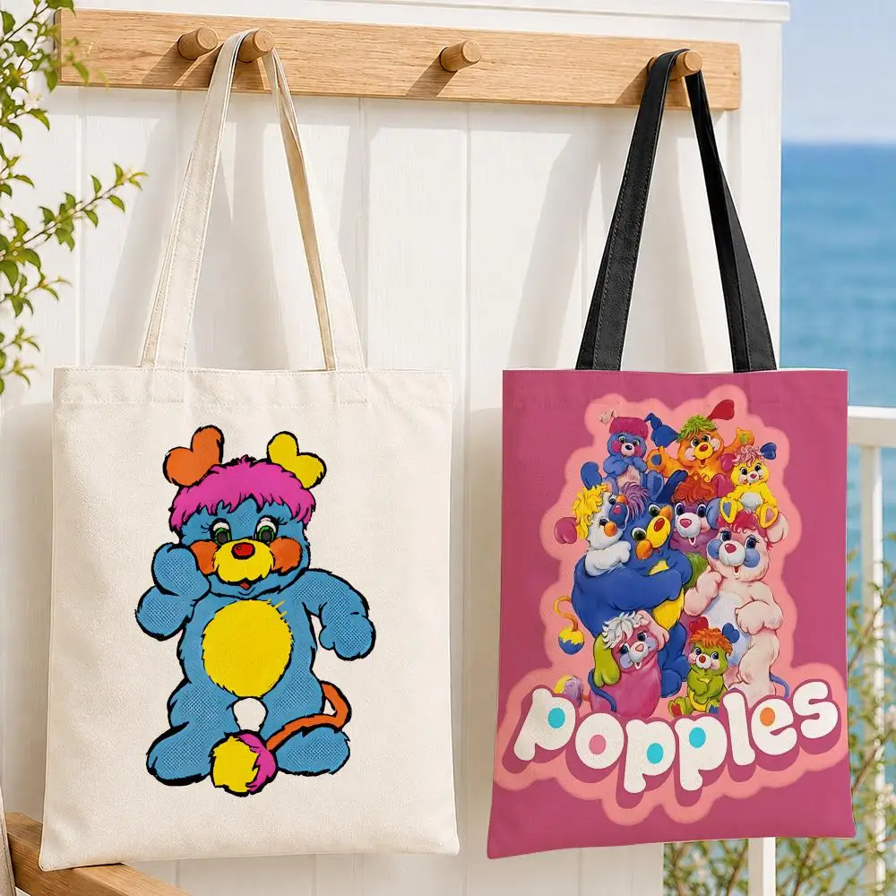 Character p-popples Bolsas de almacenamiento para mujer, bolso de lona, ​​bolso de hombro de gran capacidad para ir de compras a la escuela