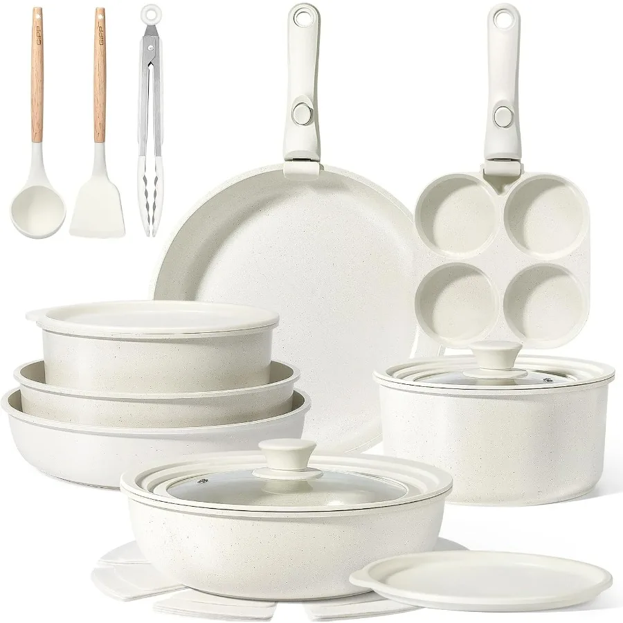 

21Piece Ceramic Cookware Set with Detachable Handles for Healthy Cooking NonStick NonToxic Design Free from PFAS PFOA and PTFE