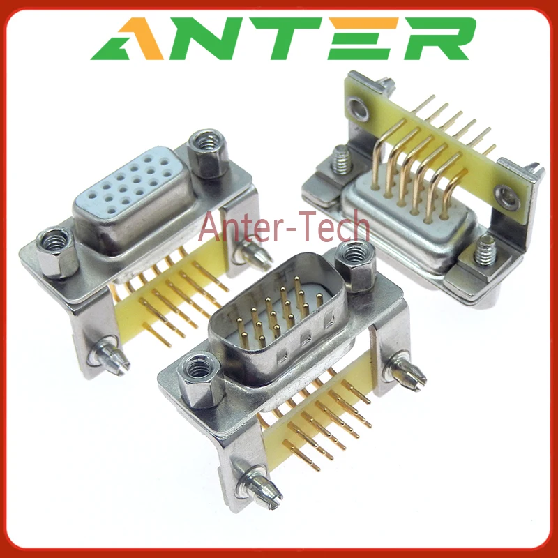 2PCS DR15 DB15 gold-plated D-SUB pins, 2 rows of pins, 3 rows of pins, 15-pin female and male PCB VGA mounting socket connector