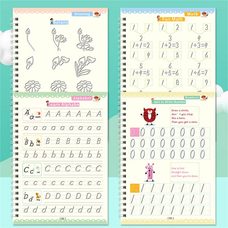 1/4PCS Sank Magic Practice Copybook Pen Preschools Kids Calligraphy English Verison Free Wiping Children Reusable Writing Book