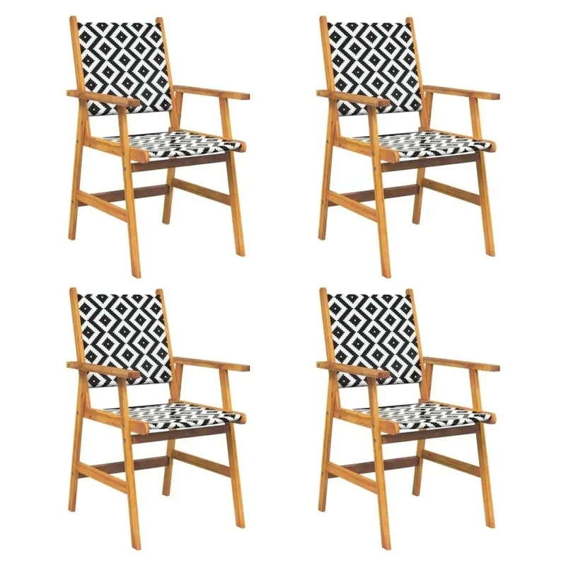 5 Piece Brown Solid Acacia Wood Poly Rattan Outdoor Dining Set
