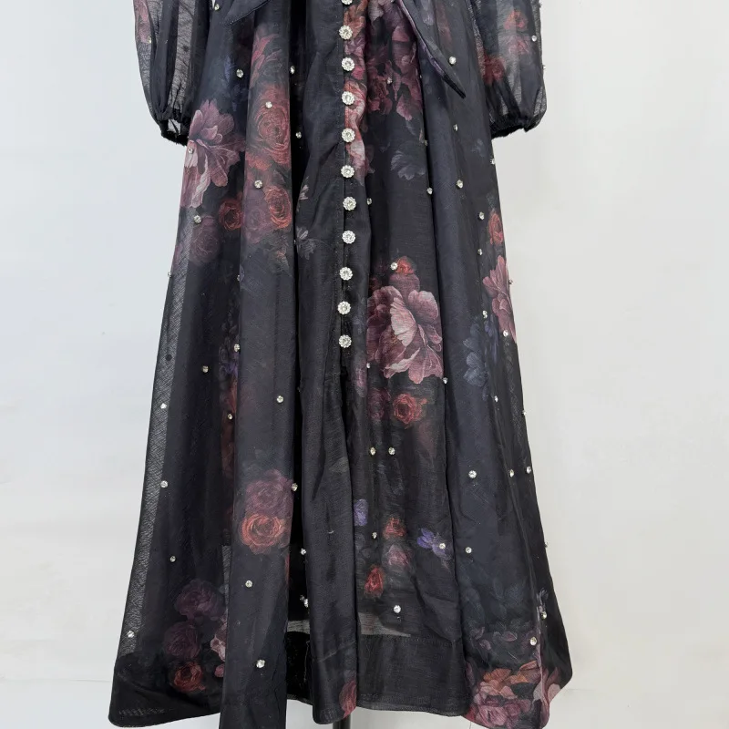 تصميم ريترو ثقيل مزين بالألماس وياقة واقفة وزر واحد وخصر طويل Sve Street Sle للسيدات Dr