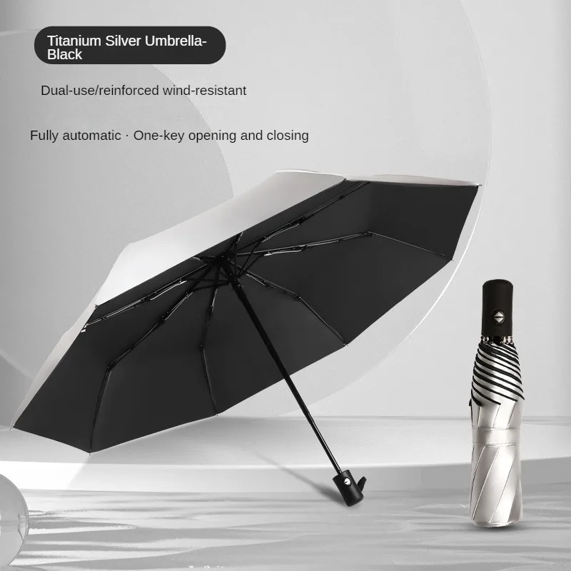 Fully Automatic Titanium Silver Umbrella Sun Umbrella Sun Protection Umbrella for Women Rain or Shine