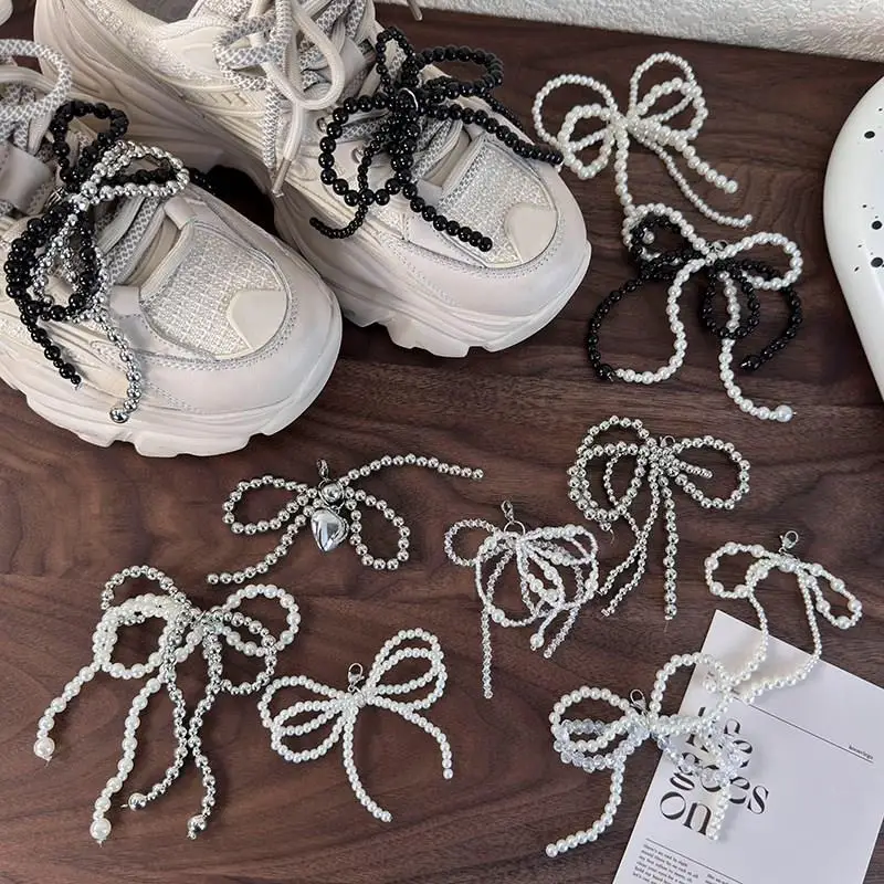 2pcs Handmade Shoes Clip Fashion Pearl Bowknot Shoelace Accessories Charm Shoe Buckle Decoration Bag Pendant Sneakers Decor