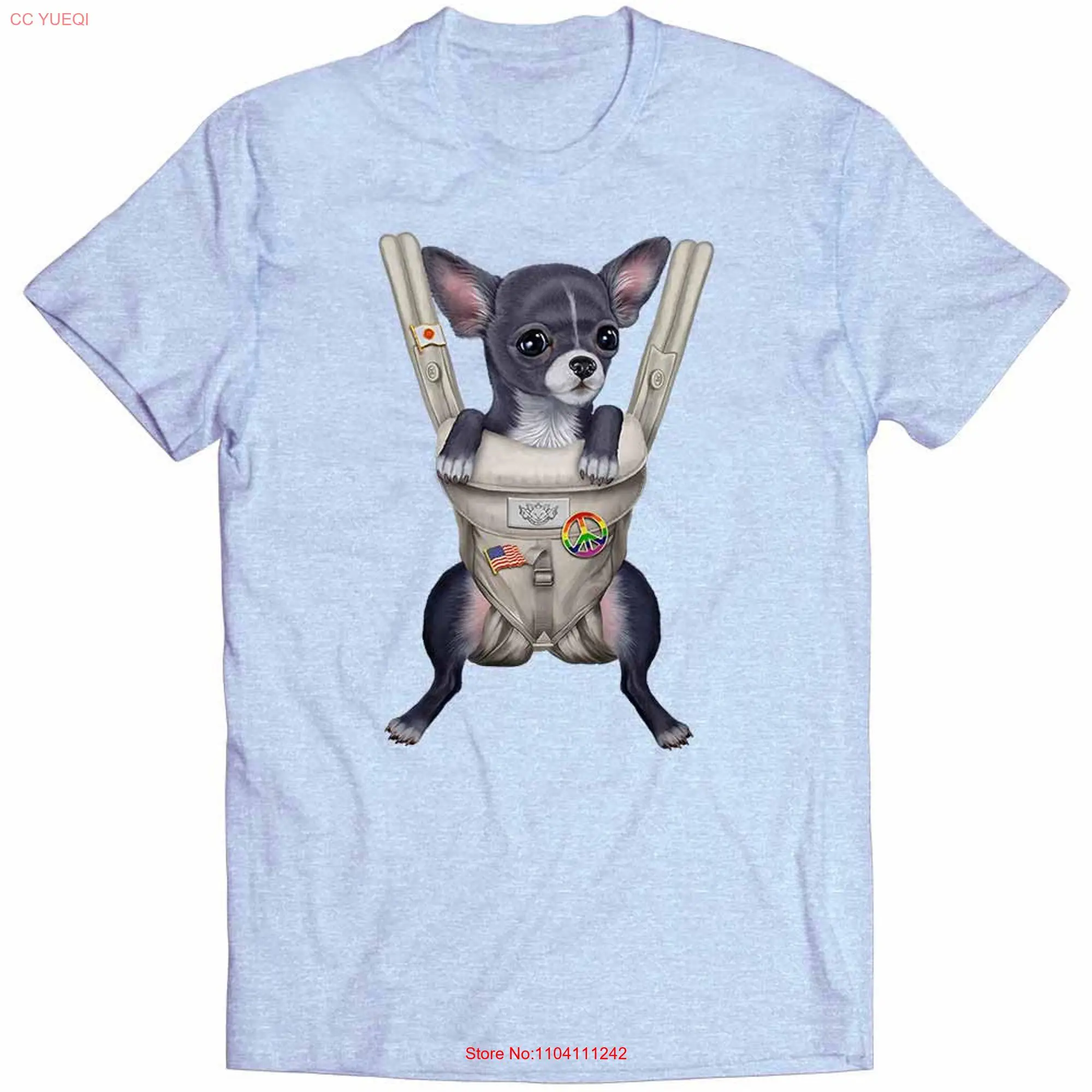 Blue Chihuahua Dog in Baby Carrier  Boys and Girls Youth T Shirt PrintStarT long or short sleeves