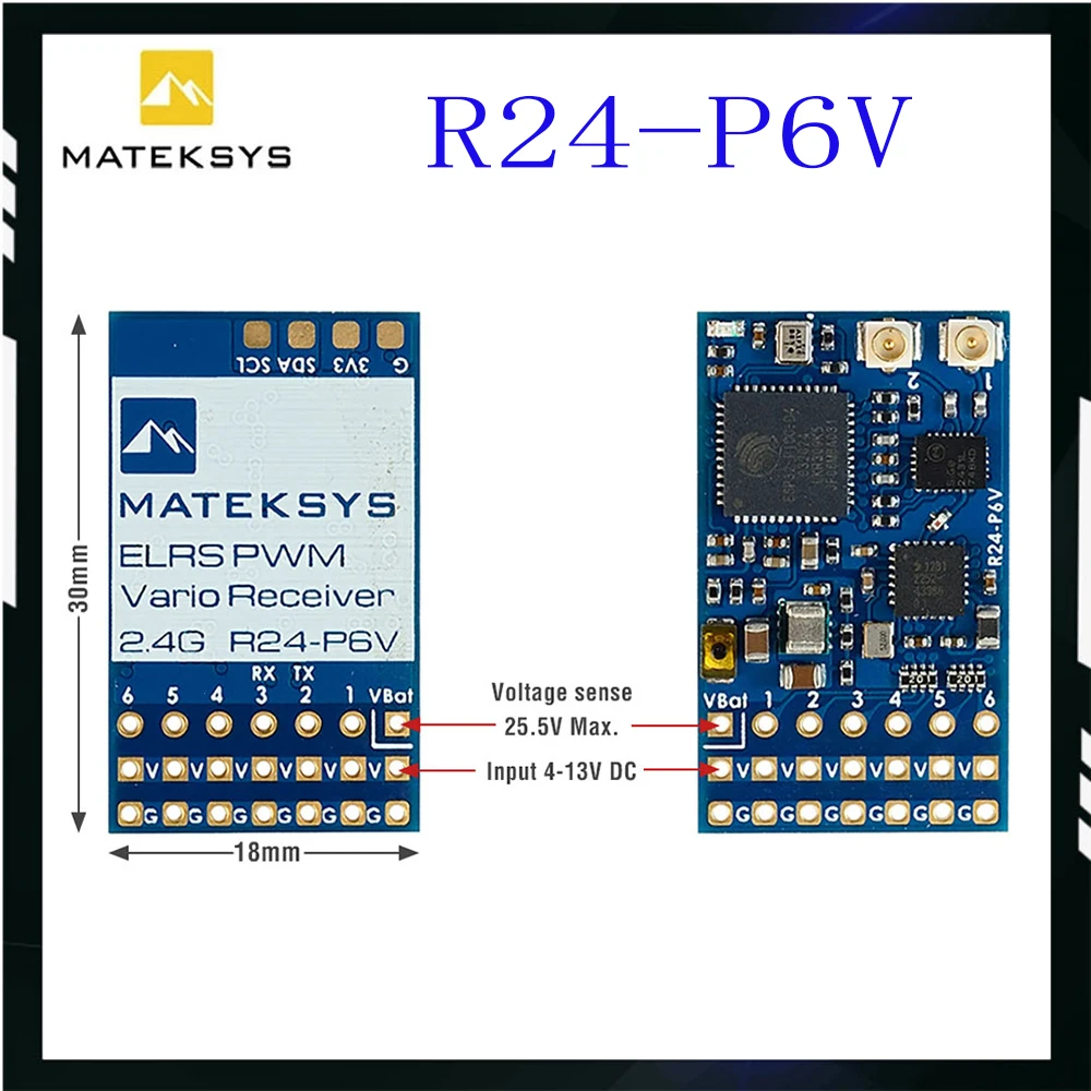 MATEK MATEKSYS R24-P6V EXPRESSLRS 2.4GHZ PWM VARIO Receiver 2.4GHz ISM 22.5dbm (180mW) for RC FPV Drone