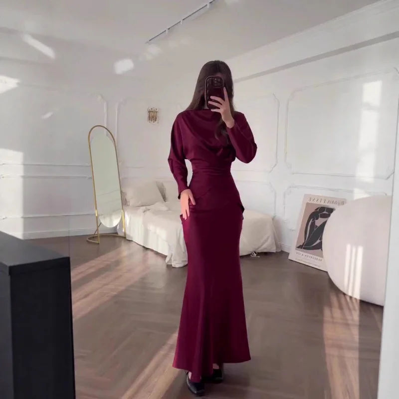 

2025New Autumn Slim Fit Elegant Long Sleeve Long Dress Set