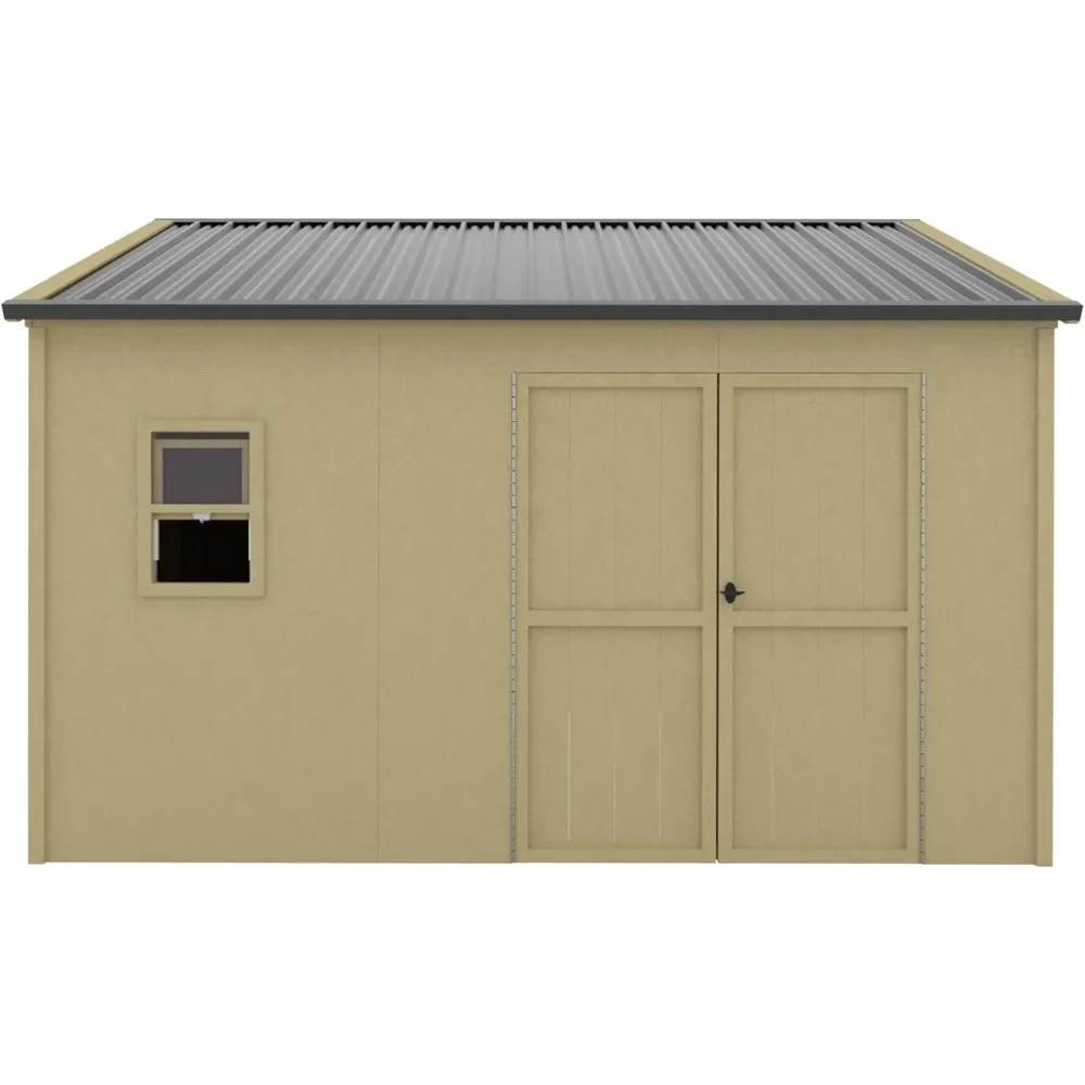 10 Ft X 12 Ft Outdoor Wood Shed with Metal Roof, Lean-to Storage Shed Garden Furniture Tools with Lockable Door and Vents