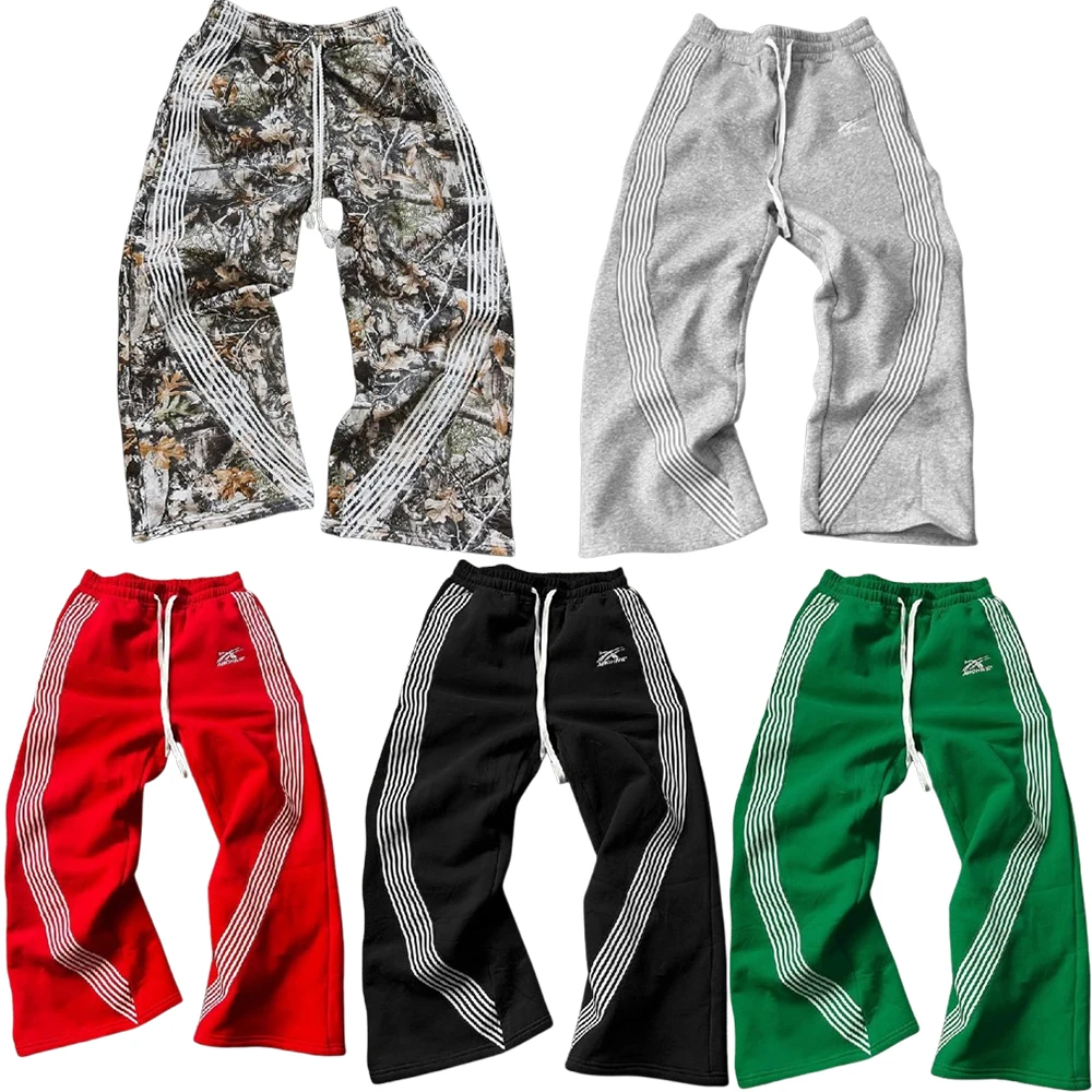 Striped Sweatpants Y2K Pants Men Women Hip Hop Retro Tactical Camo Letters Embroidered Retro Baggy Sweatpants Drawstring Trouser