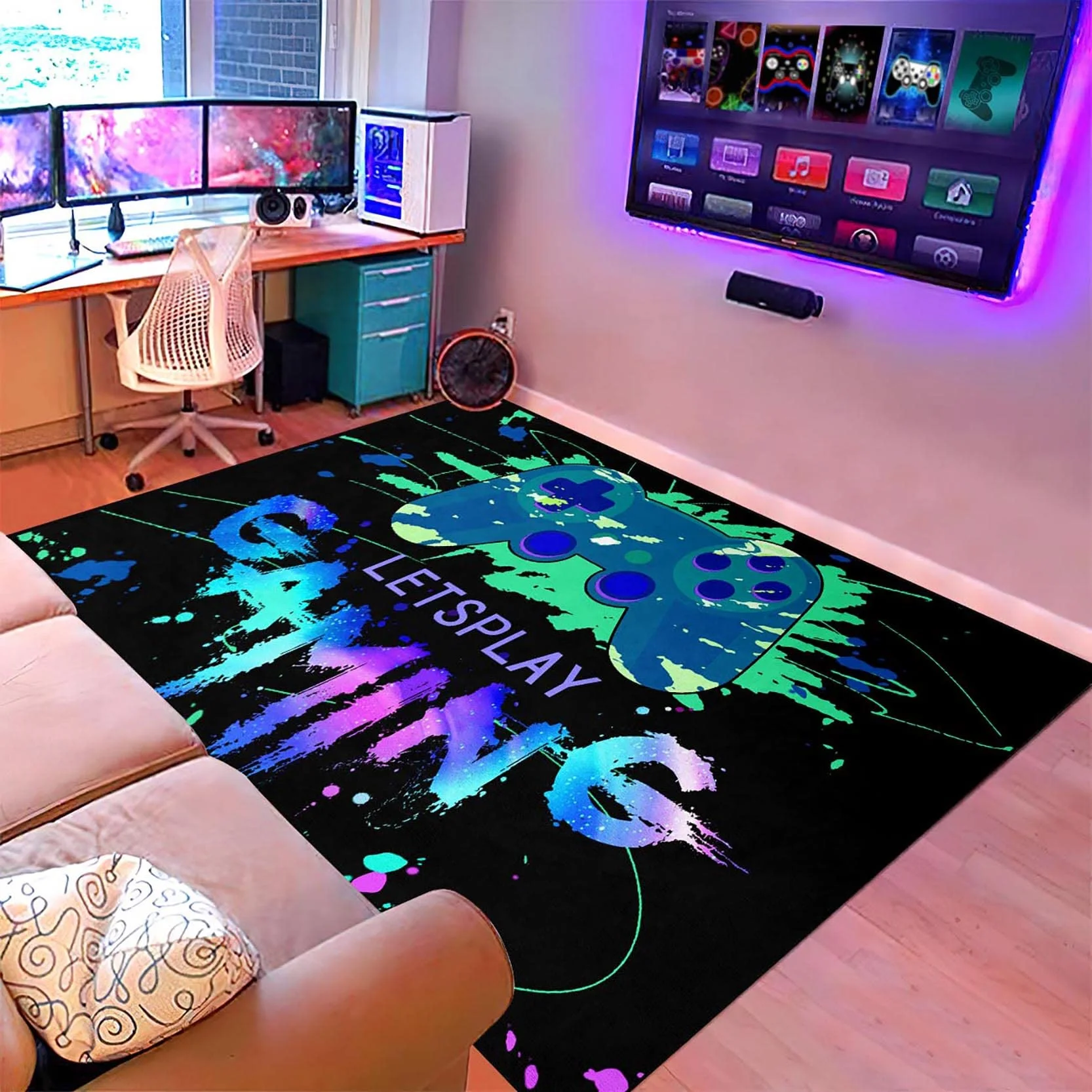 

Game Rugs for Boys Bedroom Living Room Hallway Entryway Dorm Gaming Controller Carpets Floor Mat Playroom Indoor Doormat