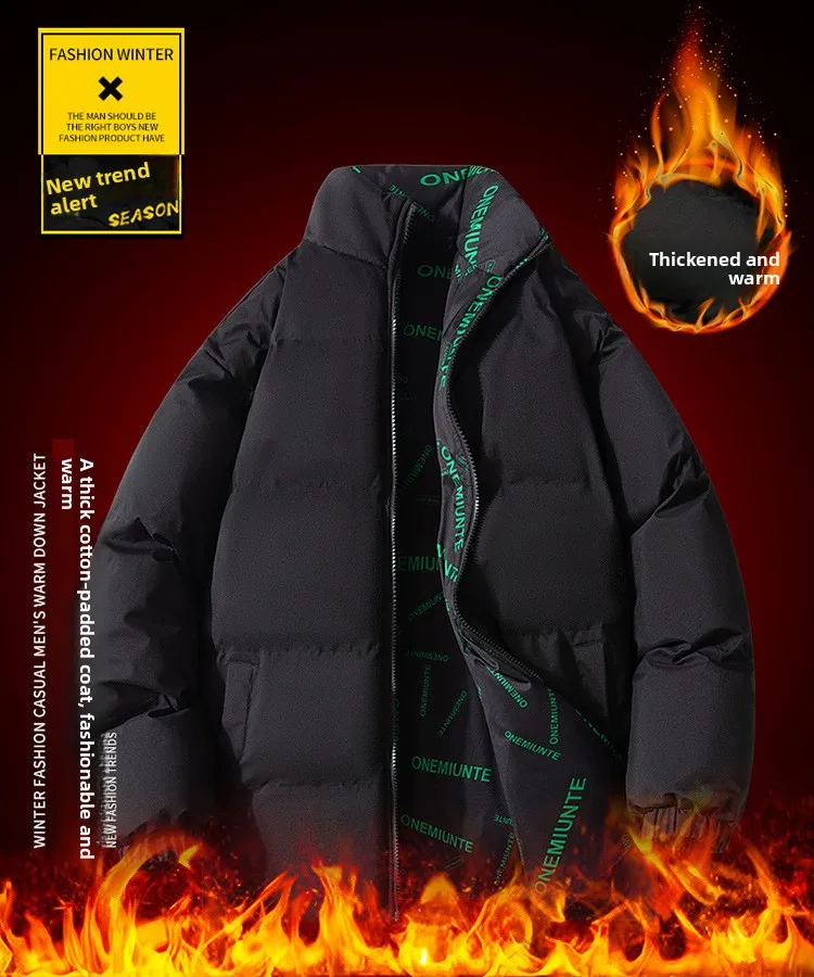 

Men's printed autumn and winter loose warm stand-up collar winter wear double-sided coat jackets coat men winter
