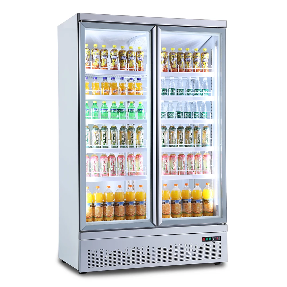 Supermarket Commercial High Plug In Upright Glass Door Air Cooled Cold Energy Drink Beverage Display Refrigerator Freezer