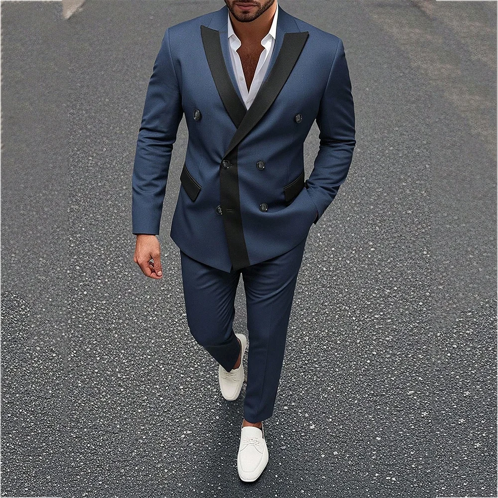 

Деловой деловой костюм для мужчин, элегантный свадебный костюм жениха с остроконечными лацканами, двубортный банкетный мужской комплект для больших вечеринок, комплект из 2 предметов