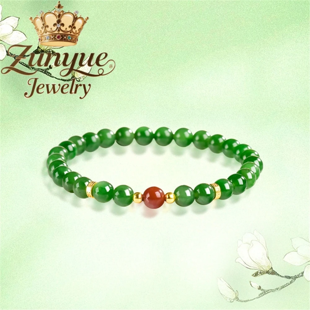 

Genuine Natural Old Material Hetian Jade Round Bead Bracelet Jade Bracelet High-End New Chinese Style Gift Ancient Style