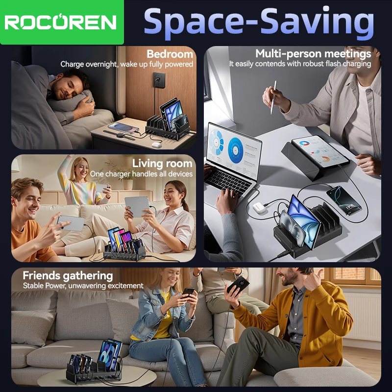 Ładowarka Rocoren 400W GaN, 6-portowa, szybka ładowarka USB typu C do użytku na biurku, przenośna stacja zasilania dla iPhone 17 Pro Max, Xiaomi 14 — zdjęcie produktu 6