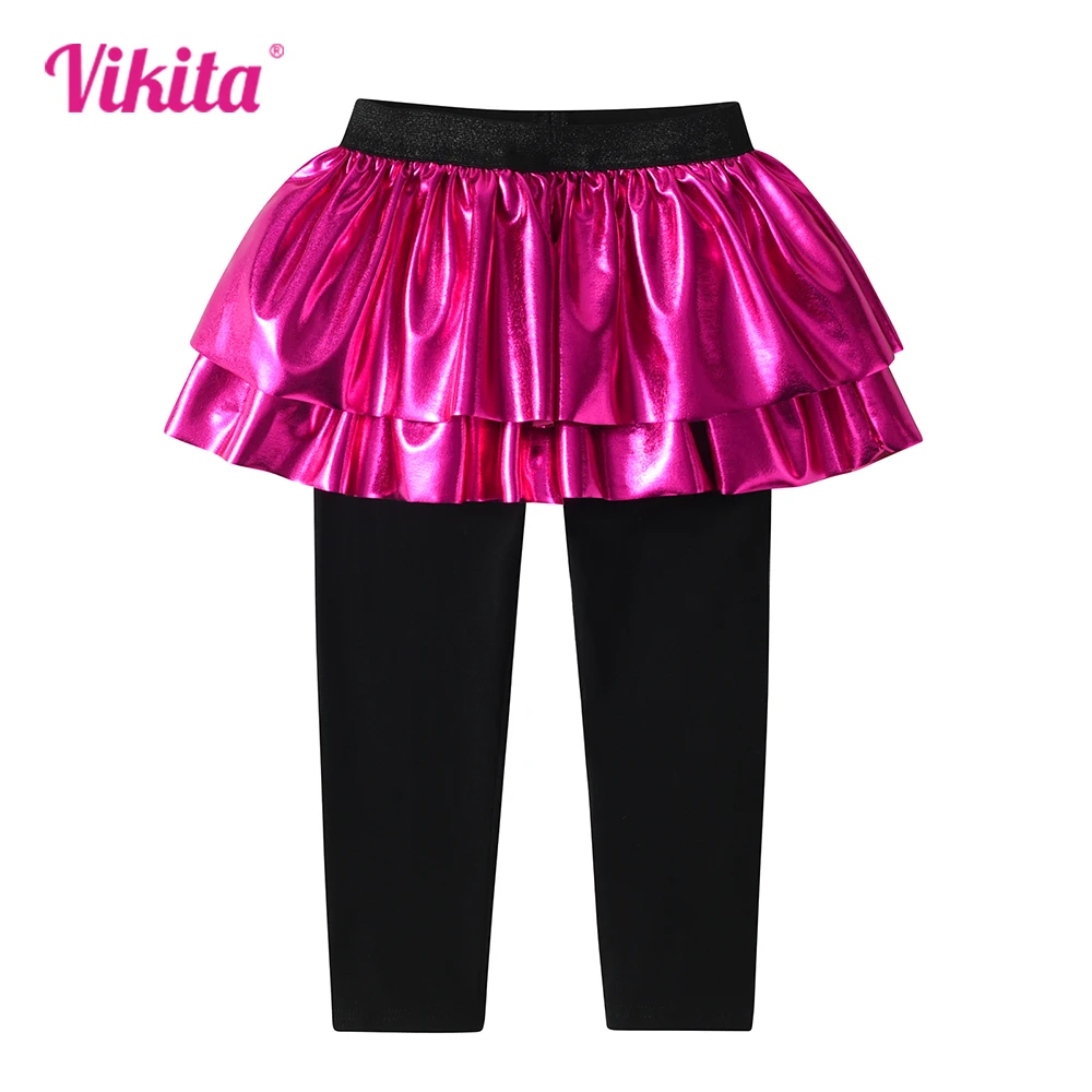 

VIKITA Girl Pants with Skirt Girls Birthday Party Princess Casual Cotton Skinny Pencil Pants Kids Fake 2 Pcs Trousers with Skirt