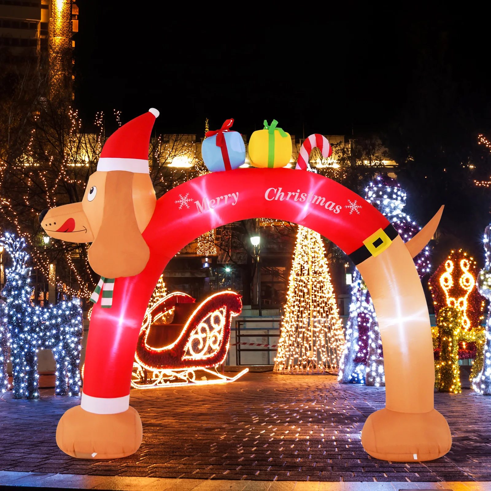 

8FT Inflatable Christmas Dachshund Arch Yard Decoration w/ LEDs & Air Blower