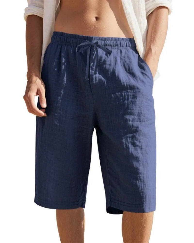 

New Men's Cotton Linen Shorts Pants Male Summer Breathable Solid Color Linen Trousers Fitness Streetwea