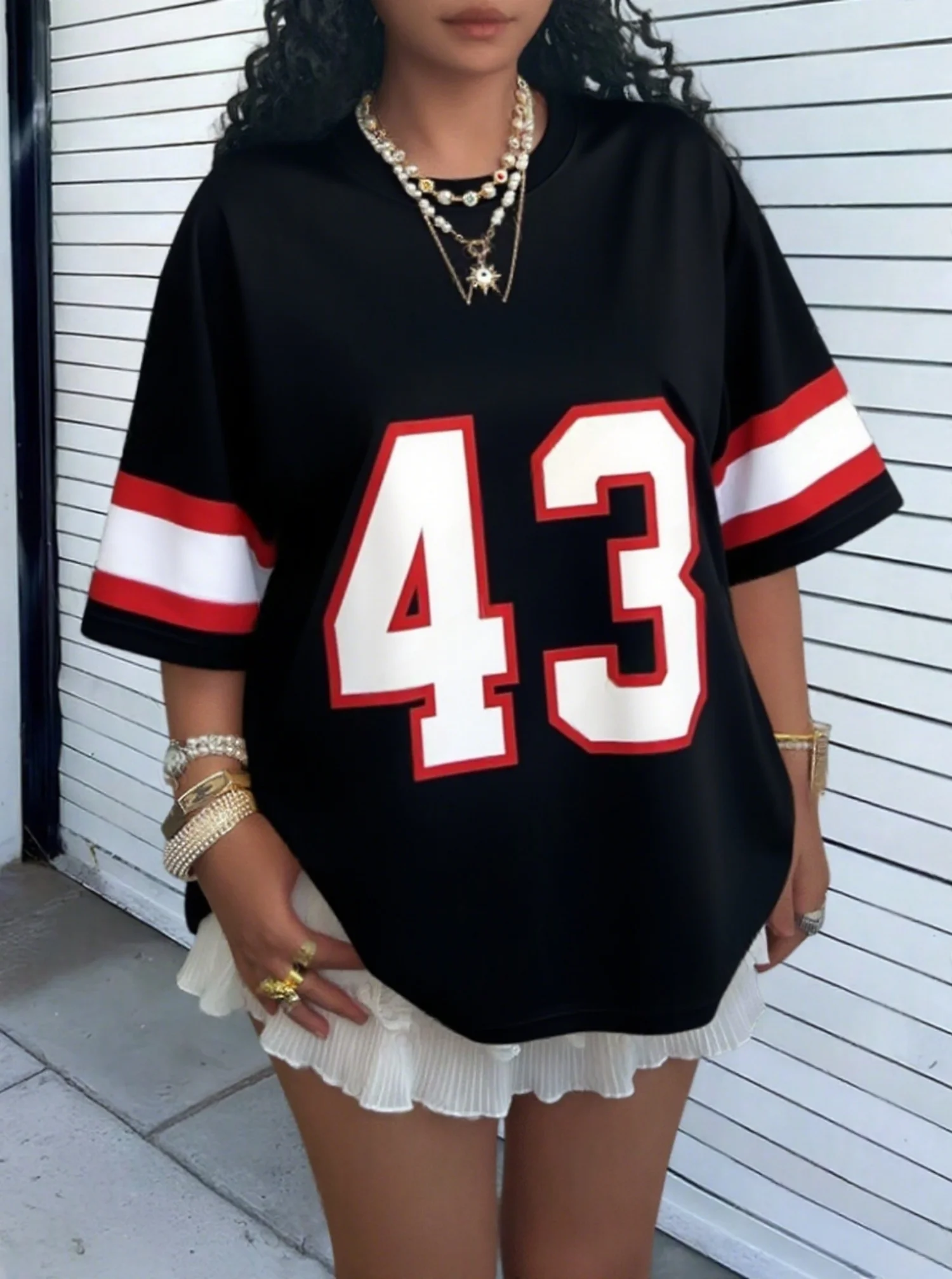 

Womens Casual NO.43 Print Female Summer Basic Short Sleeve O-Neck Tees Casual Retro Ladies Sport Plus Size Women Clothing Y2k