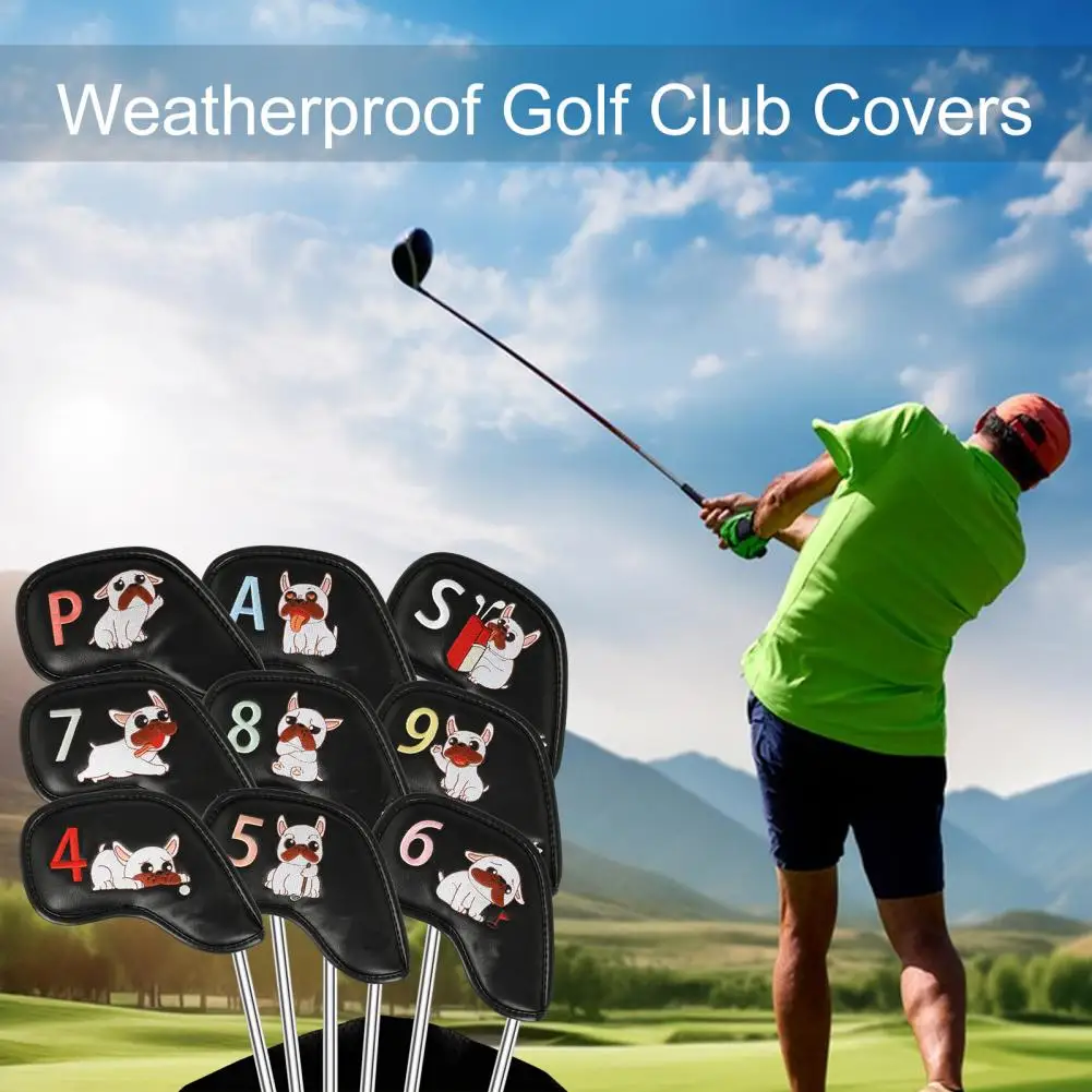 Easy Open Golf Headcovers Golf Club Head Cover Set with Faux Leather Material Embroidered Label Premium Protective for Irons