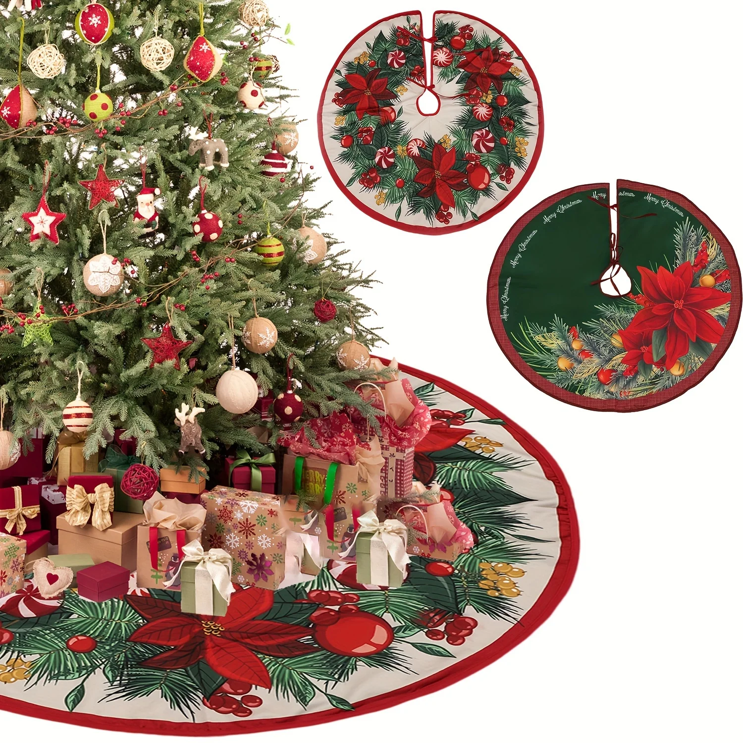 

1PCS Creative Round Christmas Tree Skirt Merry Christmas Party Decor Christmas Base Cover Happy New Year Decor Carpet Floor Mat