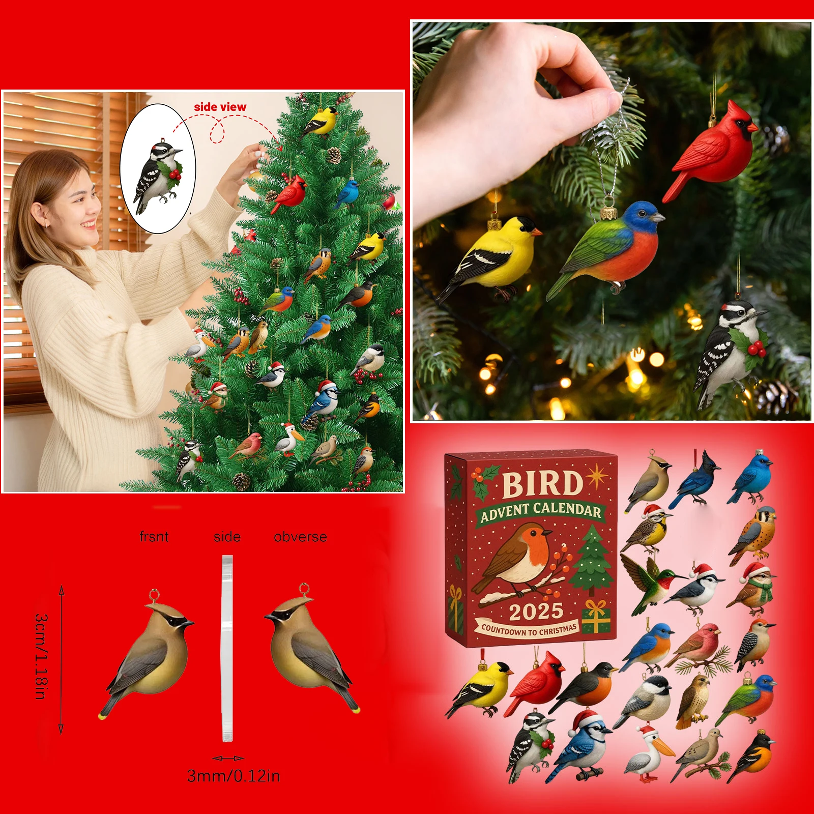 

Адвент-календарь с птицами, 24 шт., 2D подвески с птицами, Рождество, Новый год, подарки-сюрпризы, Рождество, 24-дневный календарь обратного отсчета, слепые коробки