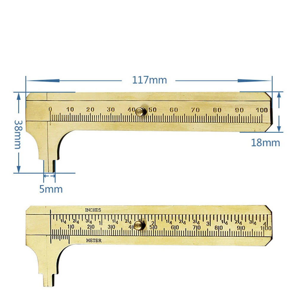 

100M Caliper Tool Bookmark Ruler Vernier Gauge Micrometer AntiRust Measuring Calipers SolidBrass NonMagnetic MiniSize