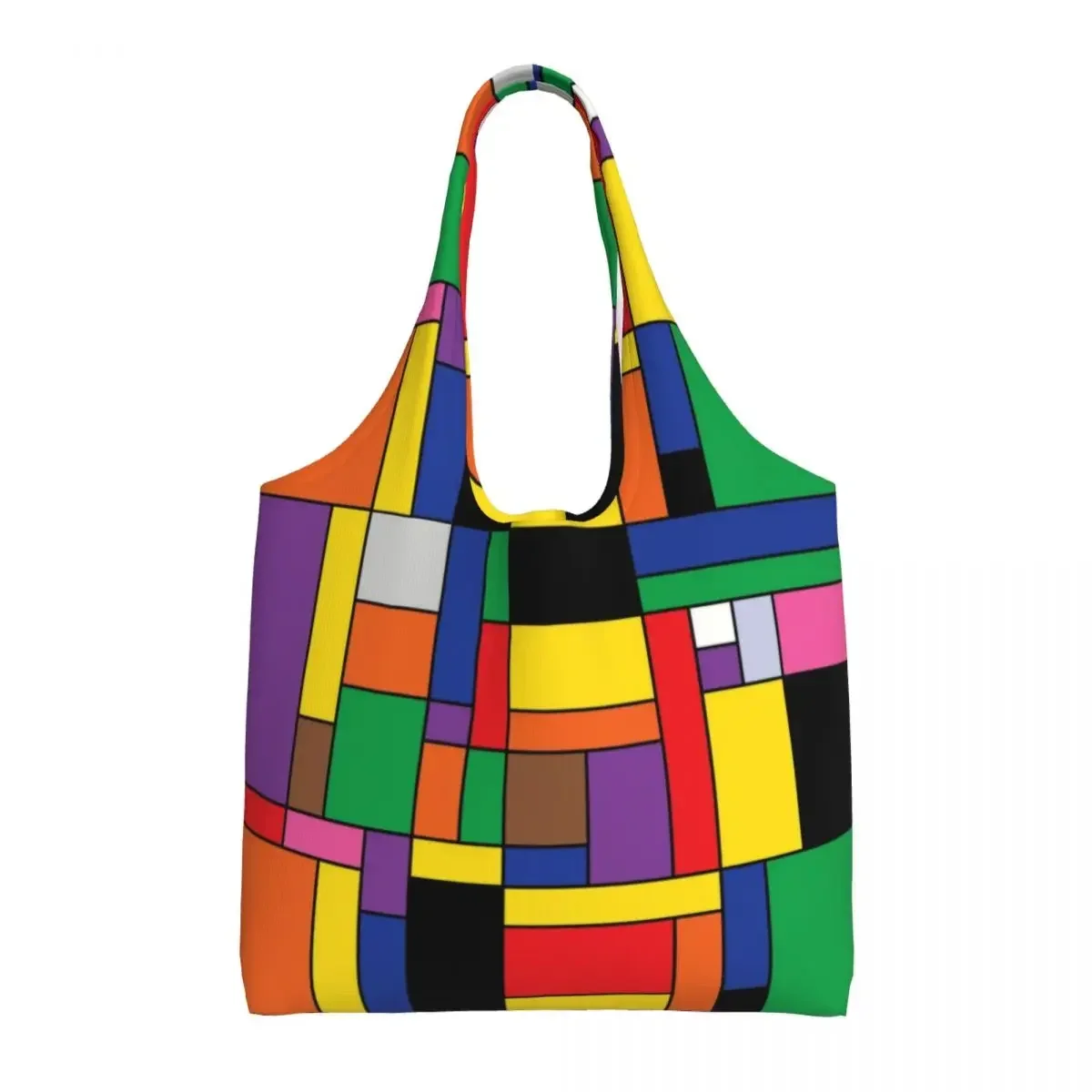 

Custom Pride De Stijl Shopping Tote Bags Piet Mondrian Abstract Art Canvas Groceries Shopper Shoulder Bag Photography Handbag