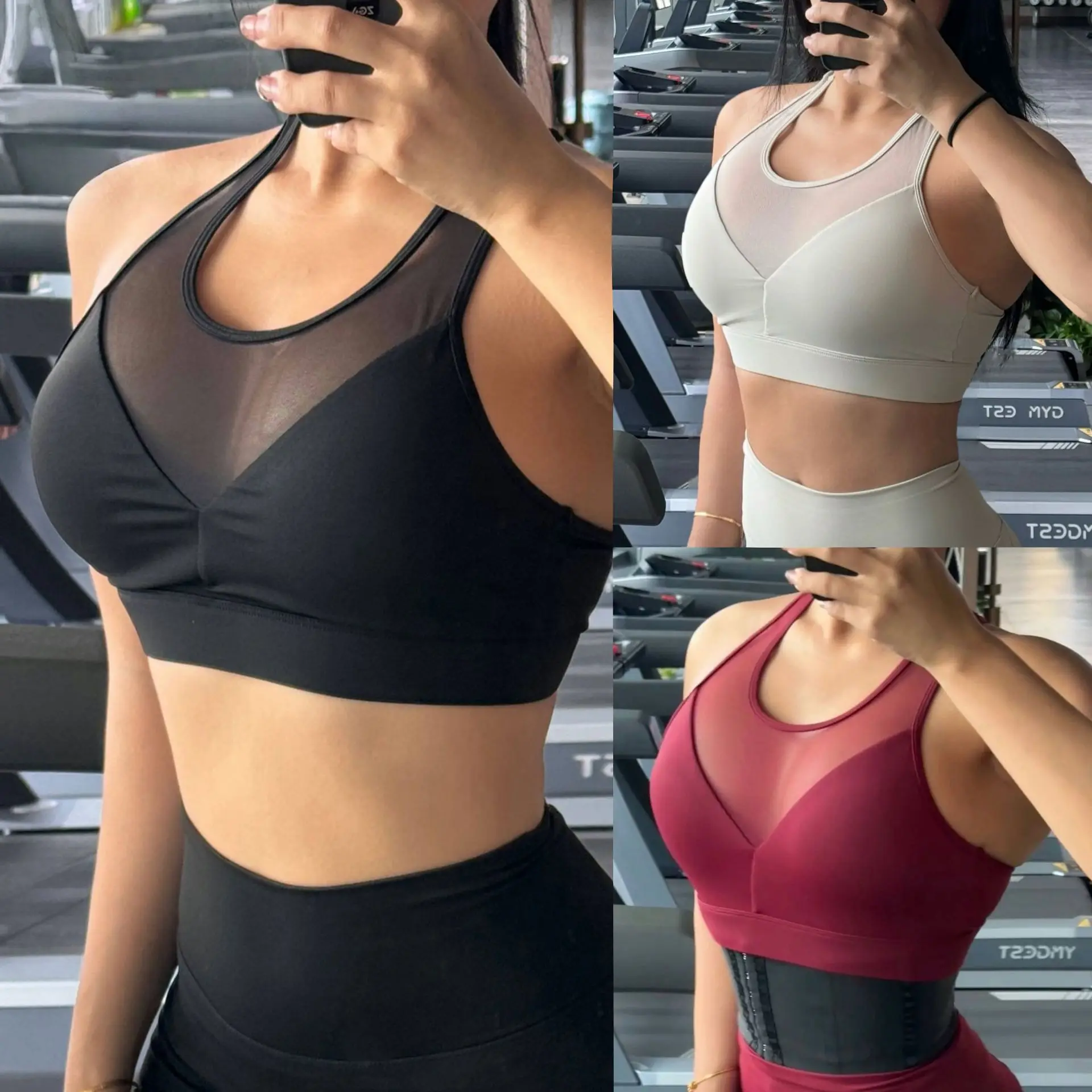 

Sexy Mesh Splicing Women's Yoga Vest No Prick Body Tight High Elastic Very Comfortable Sports Bras High Strength Fitness Gym Top