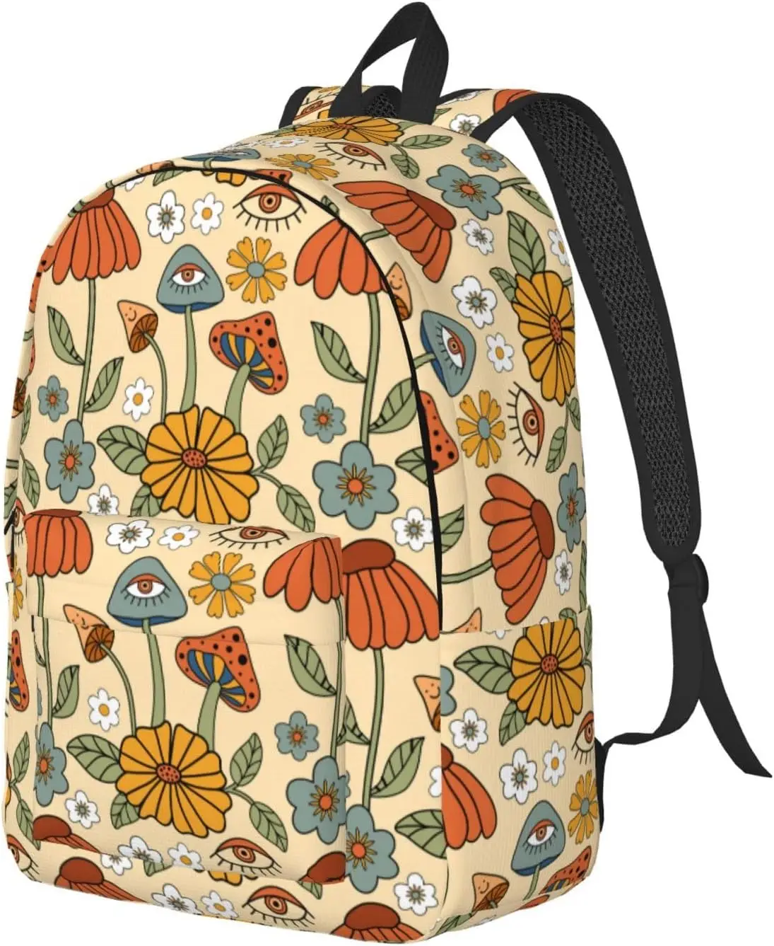 حقيبة ظهر ريترو هيبي السلام للسيارة للفتيات والأولاد والنساء خفيفة الوزن من القماش حقيبة كتب كاجوال للسفر والتخييم في الهواء الطلق