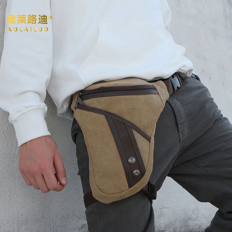 Canvas men's waist bag, retro and durable leg bag, single-shoulder crossbody for men, large capacity and multi-functional