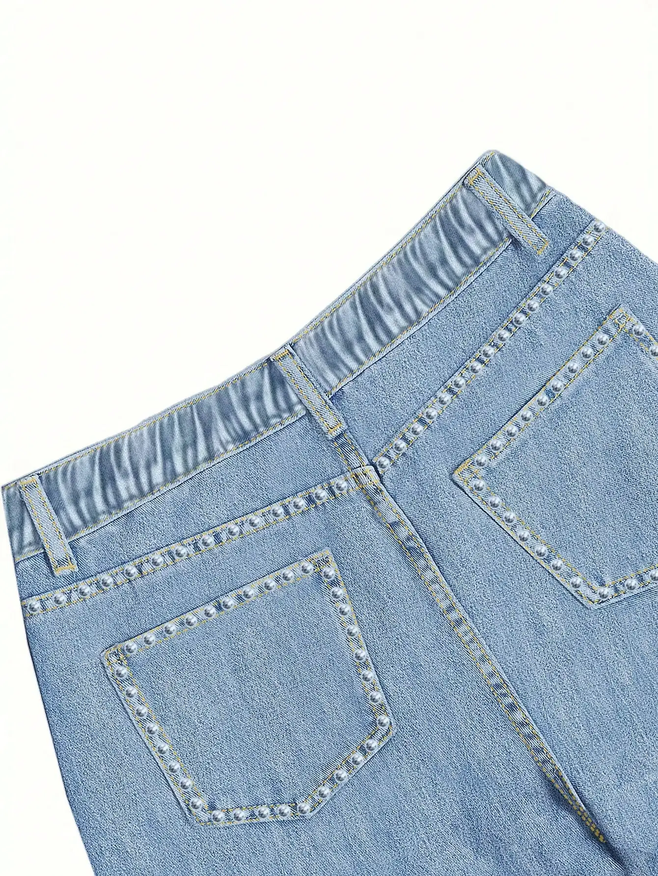 WGXWGX  Women's High-Waisted Trendy Studded Wide-Leg Jeans Cotton Denim Button-Front Full-Length Pants 2025 Fashion Detail