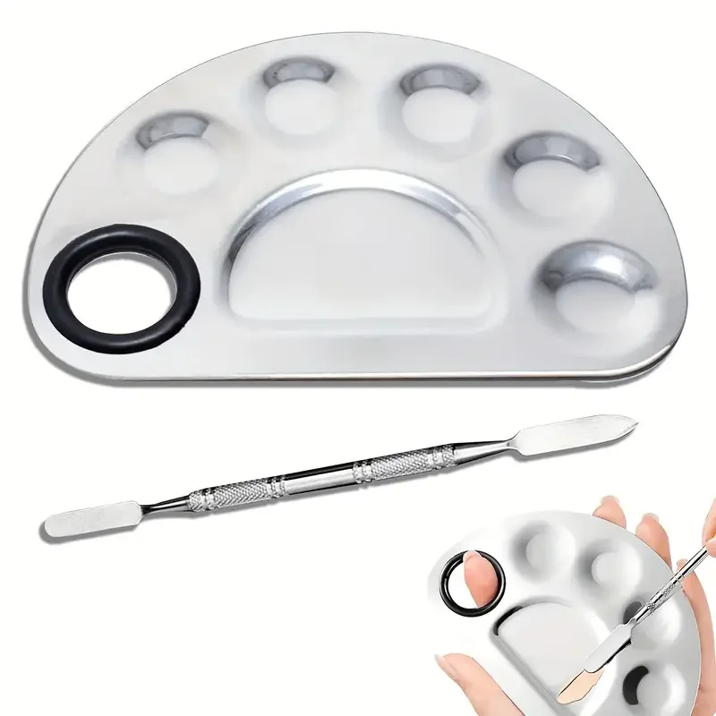 Mélangeur de maquillage en acier inoxydable, plaque de mélange de vernis à ongles, fond de teint, fard à paupières, Palette avec tige de spatule, outils de beauté, taches