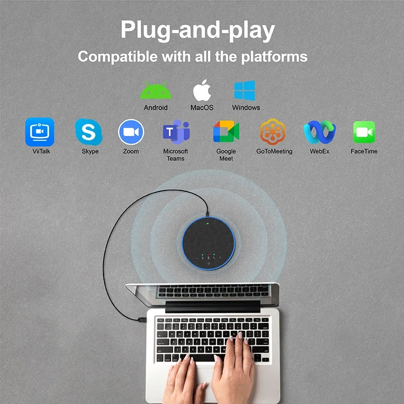 AI Bluetooth Speakerphone for Home Office Omnidirectional Conference Speaker Noise Reduction for Improved Translation
