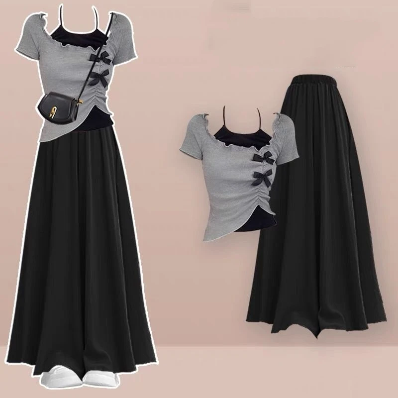 

Women's Sexy Slim Off-Shoulder Bowknkot T-Shirts Halter Vest Shorts Skirts 1 or Three Piece Set Lady Short Tops Trousers Outfits
