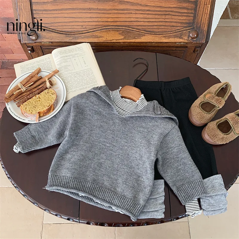 

NL-Female Child Collar Sweater Loose2024Autumn Children's Wear Children's Coat Fashionable Suit