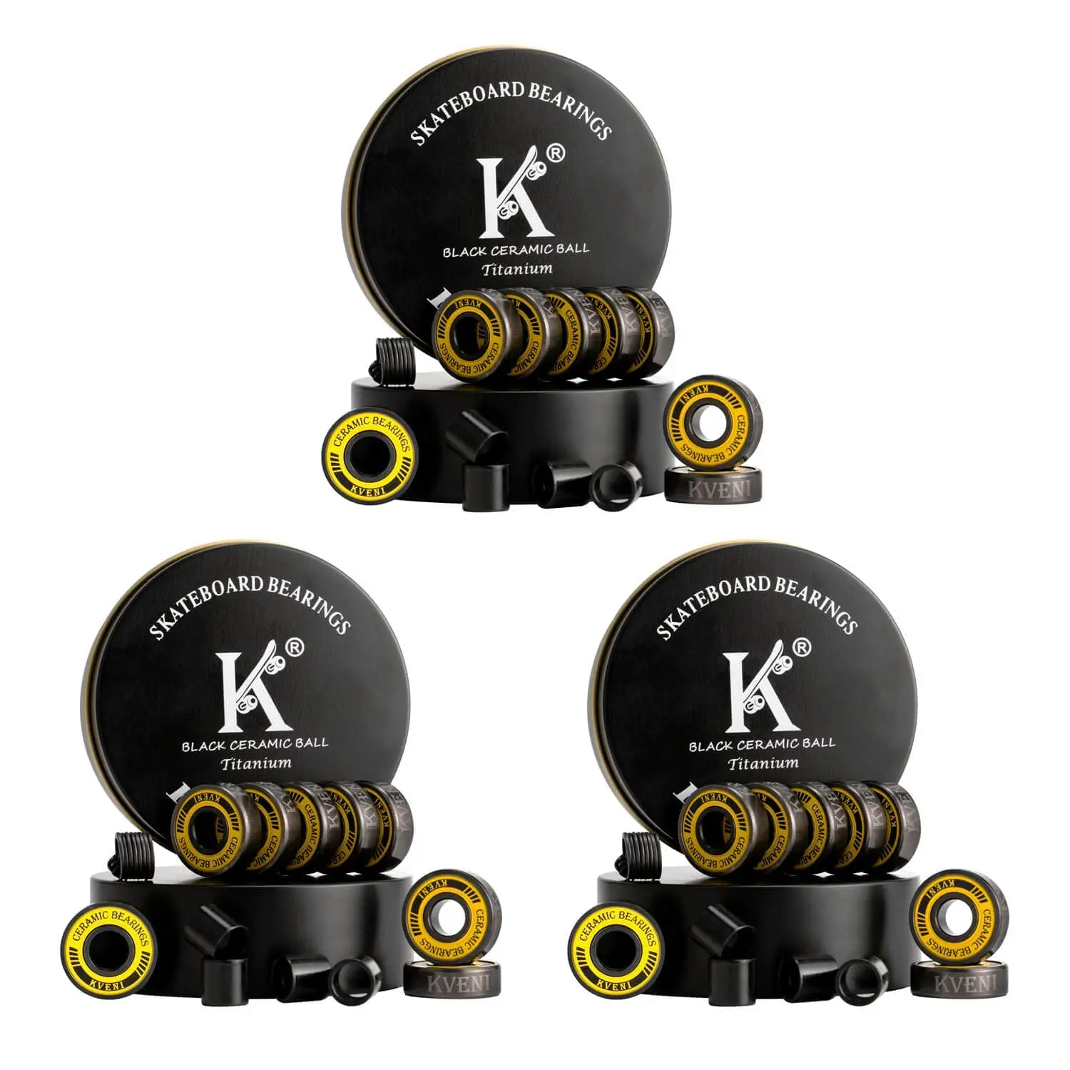 Skateboard Bearings, 608rs Longboard Bearing Black Ceramic Balls - Titanium Coated - Precision Fast Spin ABEC Bearings w