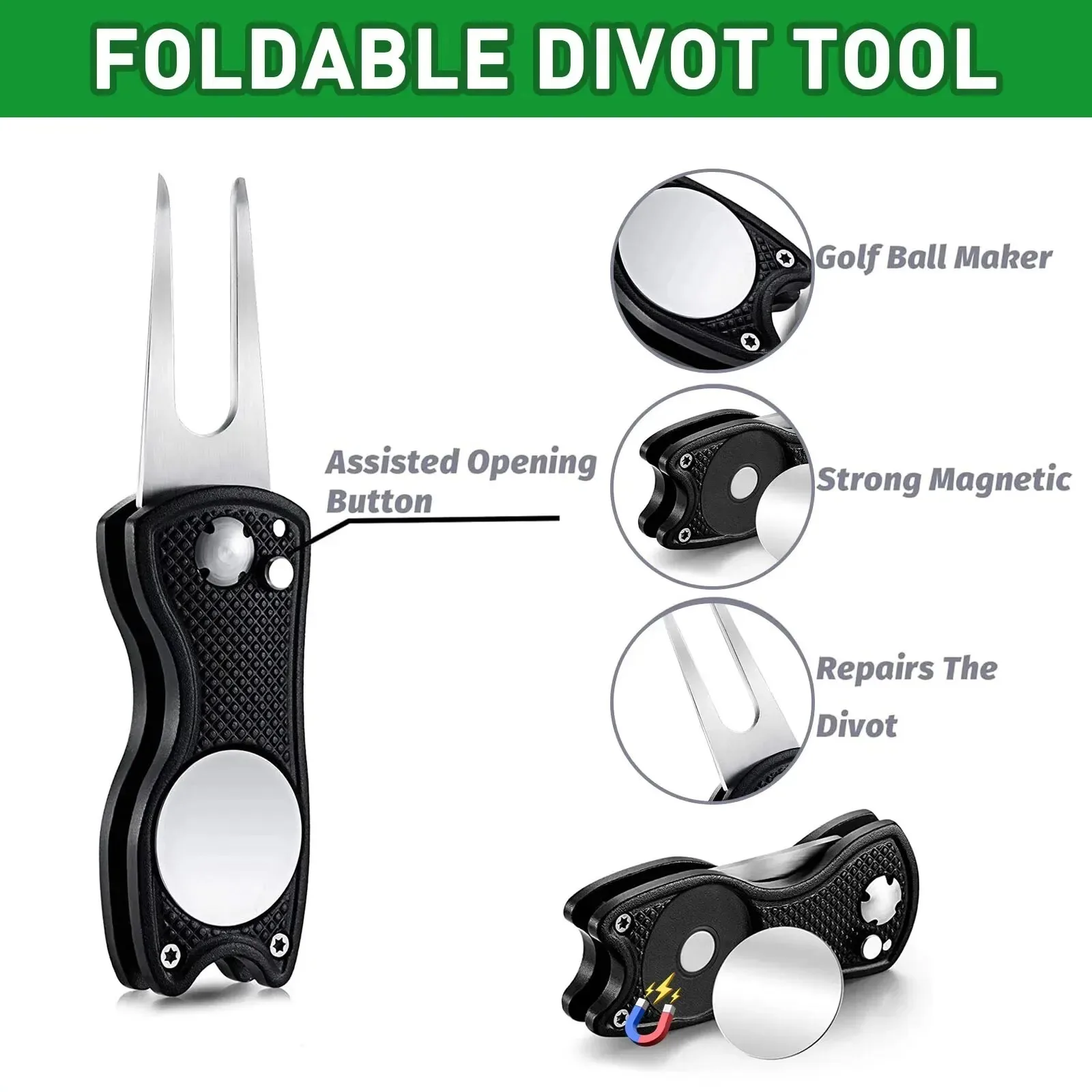 مجموعة كاملة لفرشاة نادي الجولف ومنظف المناشف مع فرشاة تنظيف الأخدود المزدوجة الجوانب وسبايك للعناية بالكرة