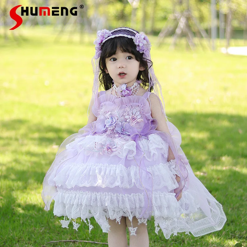 

Новое летнее детское платье для девочек в стиле Лолита: нарядное платье принцессы без рукавов для выступлений и дня рождения