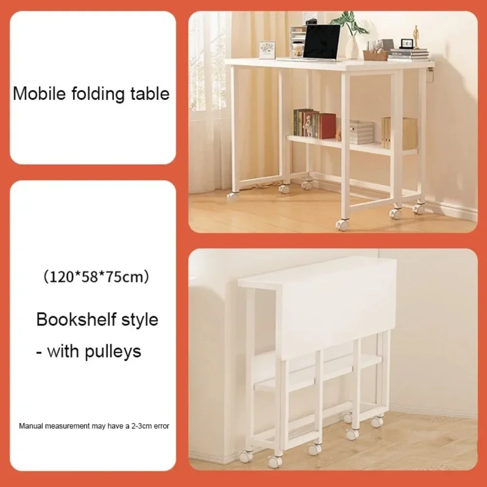 Foldable Computer Desk with Bookshelf Minimalist Small Room Study Desk Laptop Table with universal wheels removable