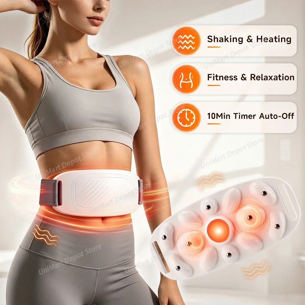 Electric Abdominal Massager with Bian Stone Kneading 2-Level Heat 3-Intensity Fat Burner Anti-Cellulite Belly Shaking for Slimmi
